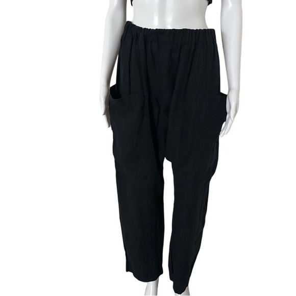 Linen Cloud Navy Blue Elastic Waist Dropped Crotch Harem Linen Pants Size Med - Picture 1 of 12